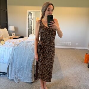 Olivia Grey Jersey Leopard Print Sleeveless Tank Faux Wrap Dress - L